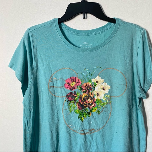 Mickey Mouse Teal Boho Floral Graphic Shirt Women's Large GUC - Picture 2 of 4